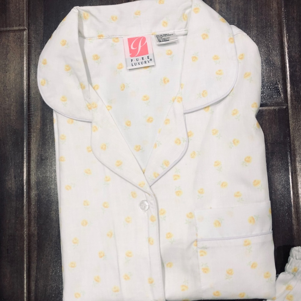 Vtg Pure Luxury White & Yellow Pajama Set Sz S - Picture 2 of 8